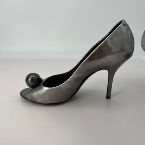 Pierre Hardy Womens Silver Metallic Leather Peep Toe Heels size 8 / 38.5 - Picture 5 of 11